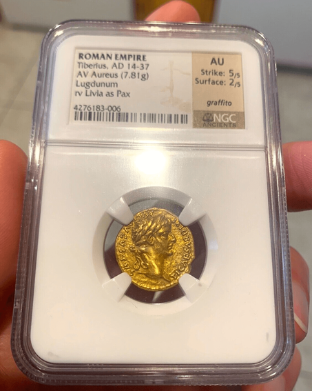 Roman Empire "Tiberius" 14-37AD NGC AU 5x2