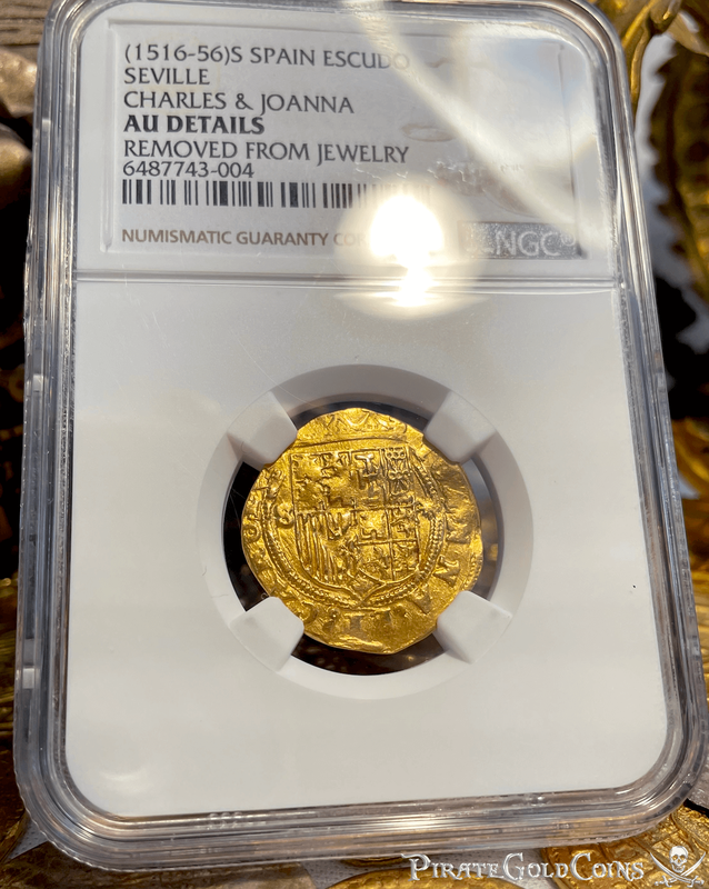 Spain 1 Escudo 1516-56 "Great Details" NGC AU 2