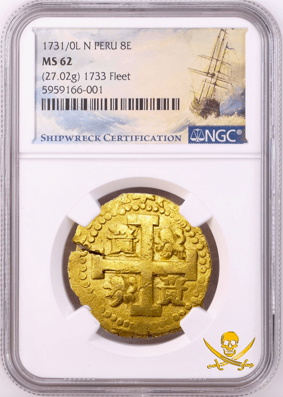 Peru 8 Escudos 1731/0 "From 1733 Fleet Shipwreck" NGC 62