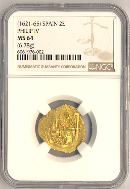 Spain 2 Escudos 1621-65 "Santa Margarita 1622 Shipwreck" NGC 64 3