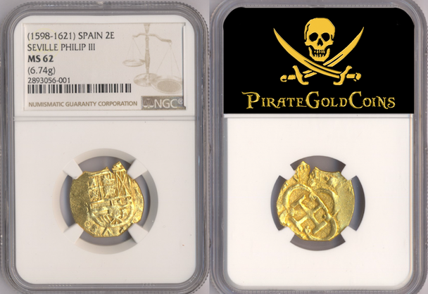 Spain 2 Escudos 1598-1621 "Atocha 1622 Shipwreck" NGC 62
