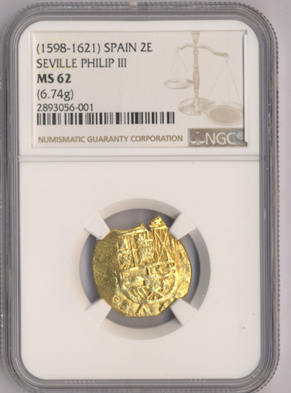 Spain 2 Escudos 1598-1621 "Atocha 1622 Shipwreck" NGC 62 2