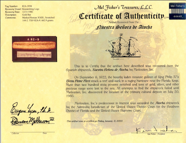 "Church Bar" or "Contraband Bar" from Atocha 1622 Shipwreck 7