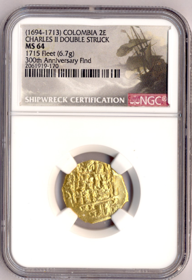 Colombia 2 Escudos 1694-1714 "1715 Fleet Shipwreck" NGC 64 2