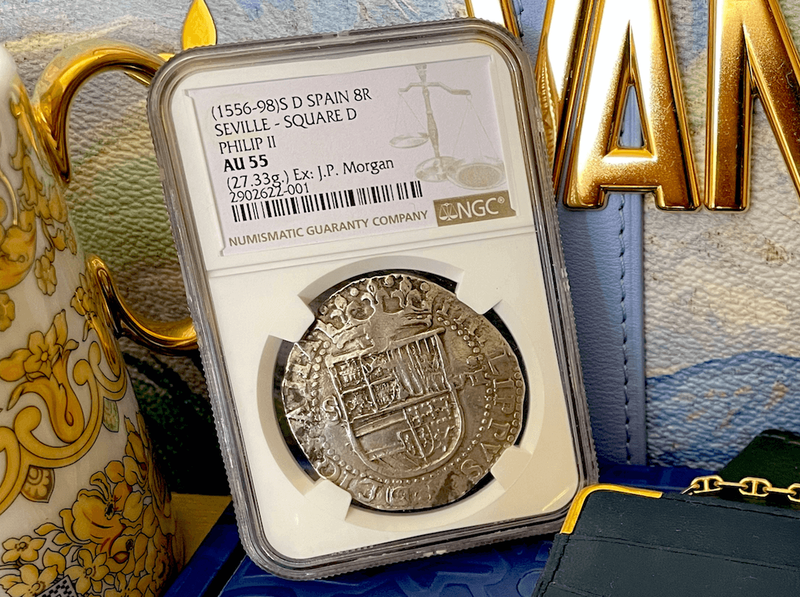 Spain 8 Reales 1556-98 "J.P. Morgan's Personal Coin!" from King Farouk of Egypt