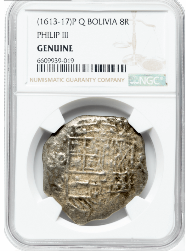 Bolivia 8 Reales 1613-17 "Hand sig. 1977 - Atocha Shipwreck" NGC Genuine 2