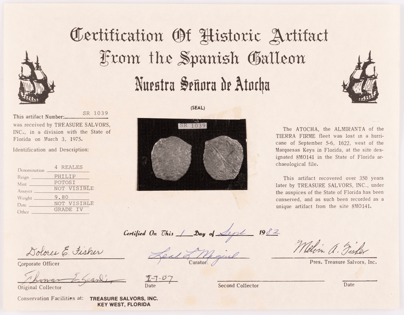 Bolivia 4 Reales 1598-1621 "Hand sig. 1982 - Atocha Shipwreck" NGC Genuine 6