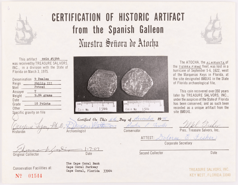 Bolivia 4 Reales 1598-1621 "Hand sig. 1975 - Atocha Shipwreck" NGC Genuine 4