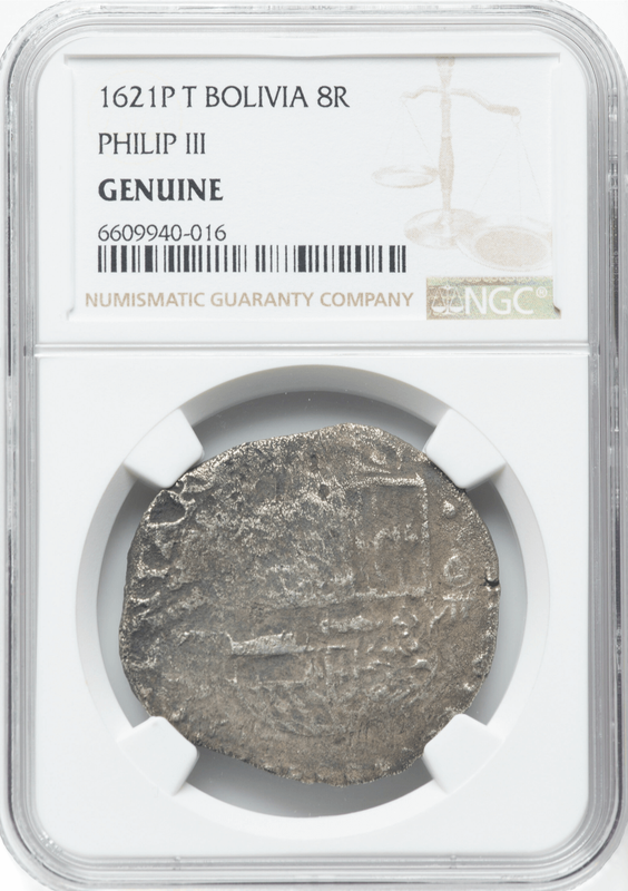 Bolivia 8 Reales 1621 "Hand sig. 1978 - Atocha Shipwreck" NGC Genuine 2