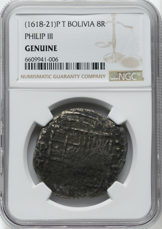 Bolivia 8 Reales 1618-21 "Hand sig. 1975 - Atocha Shipwreck" NGC Genuine 2