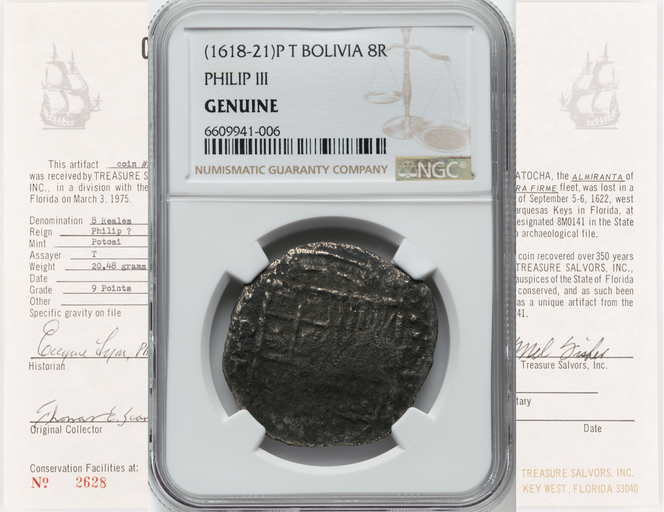 Bolivia 8 Reales 1618-21 "Hand sig. 1975 - Atocha Shipwreck" NGC Genuine