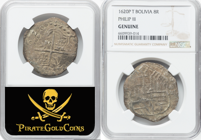 Bolivia 8 Reales 1620 "Hand sig. 1977 - Atocha Shipwreck" NGC Genuine