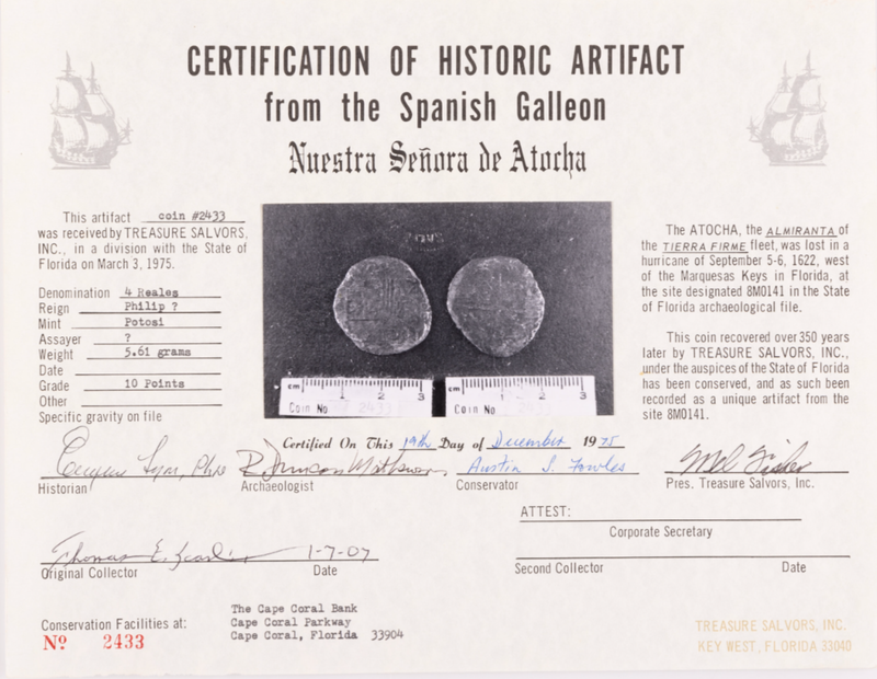 Bolivia 4 Reales 1598-1621 "Hand sig. 1976 - Atocha Shipwreck" NGC Genuine 2