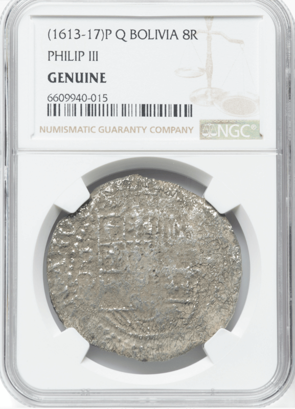 Bolivia 8 Reales 1613-17 "Hand sig. 1978 - Atocha Shipwreck" NGC Genuine 2