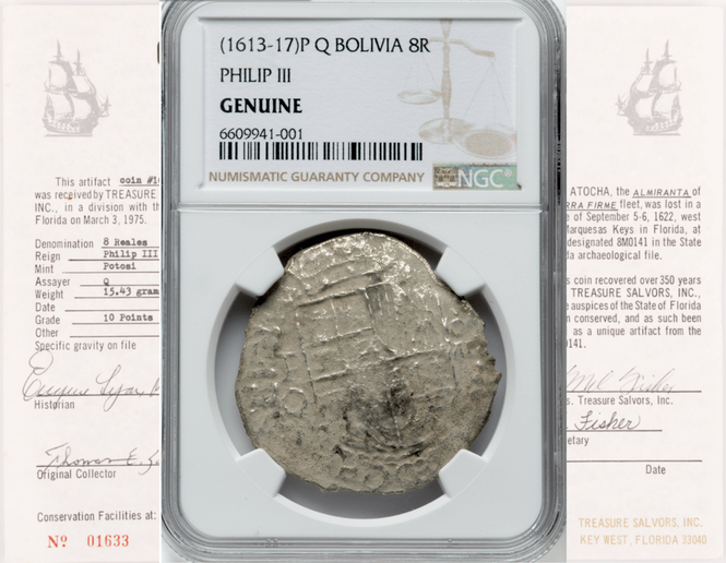 Bolivia 8 Reales 1613-17 "Hand sig. 1975 - Atocha Shipwreck" NGC Genuine
