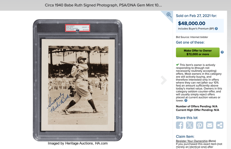 Babe Ruth Signed Photo PSA/DNA 10! 12