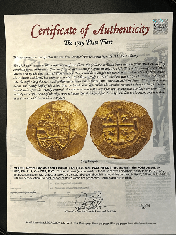 Mexico 1 Escudo 1711 "1715 Fleet Shipwreck" PCGS 63 11