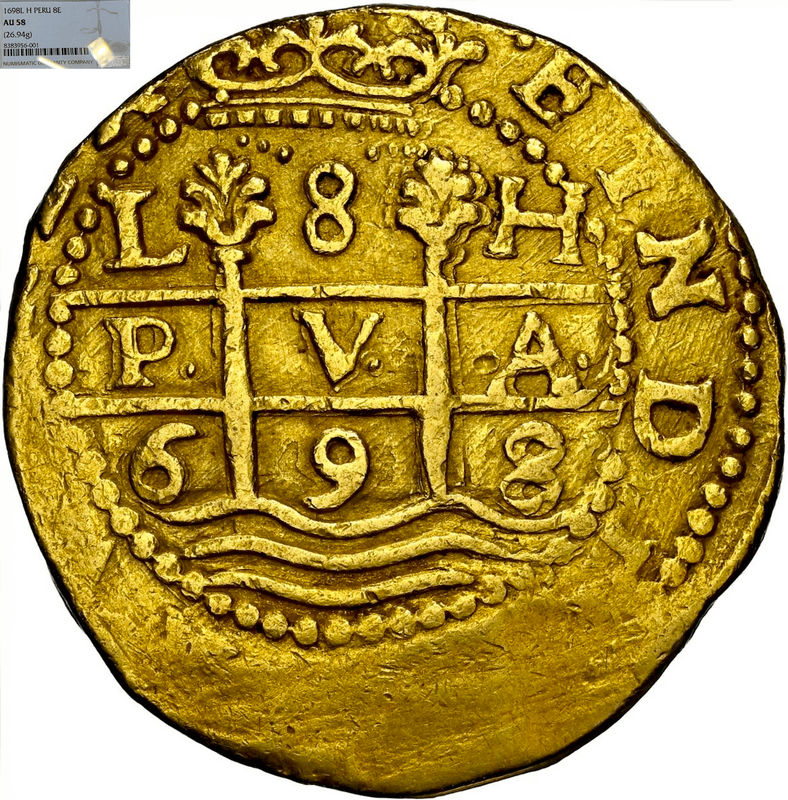 Peru 8 Escudos 1698 "1715 Fleet Shipwreck" NGC 58 3