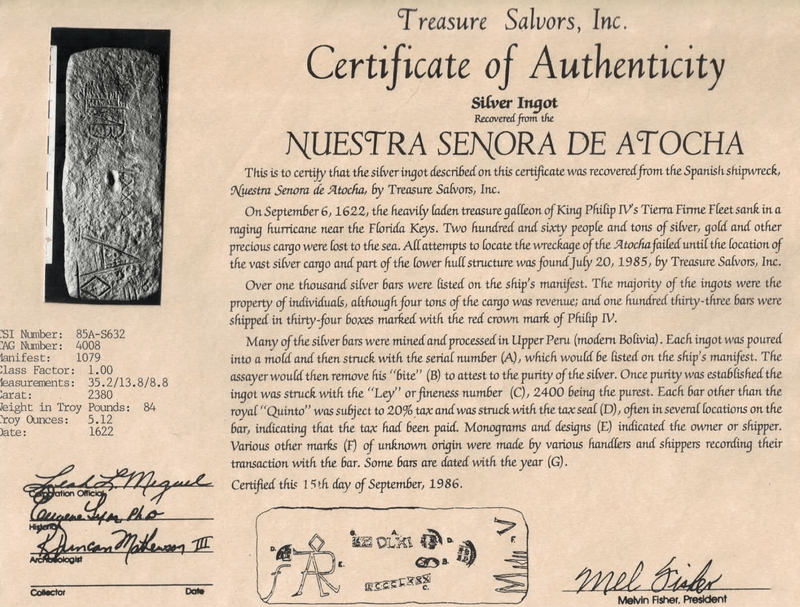 84 lb Factor 1.0 "Atocha 1622 Shipwreck" Silver Bar 2