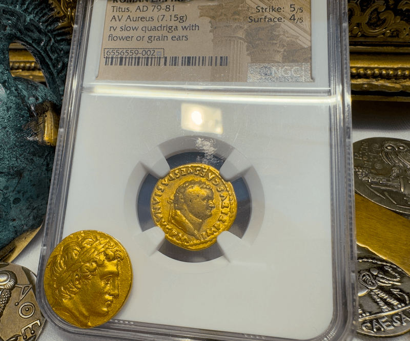 Roman Empire "Titus" 79-81AD NGC F 5x4 2