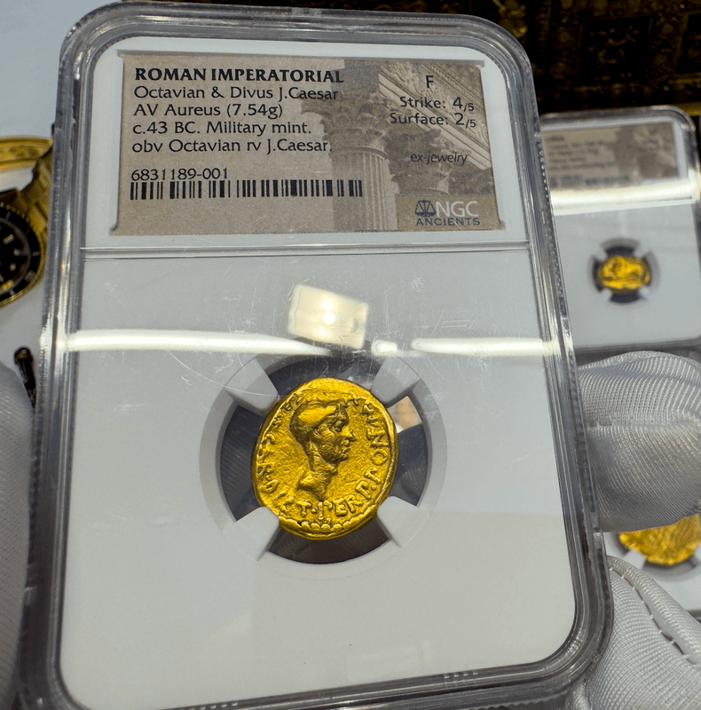 Roman Imperatorial "Octavian" 43AD NGC F 4x2 2