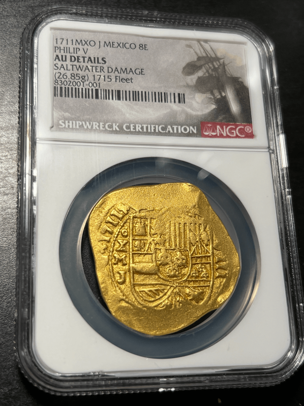 Mexico 8 Escudos 1711 "1715 Fleet Shipwreck" NGC AU 9