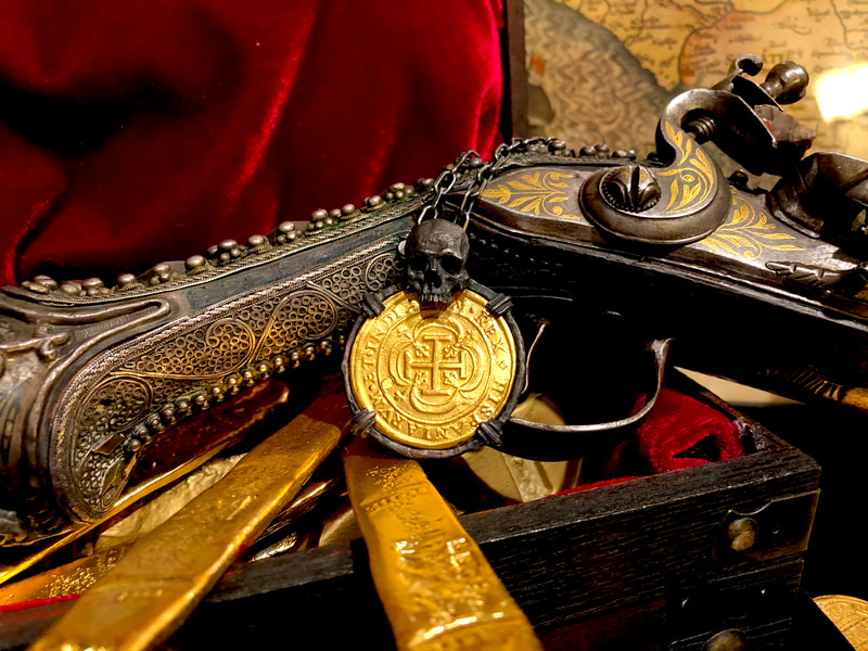 Skull Pendant Mexico 1714 8 Escudos Replica Shipwreck Jewelry Treasure Coin 16