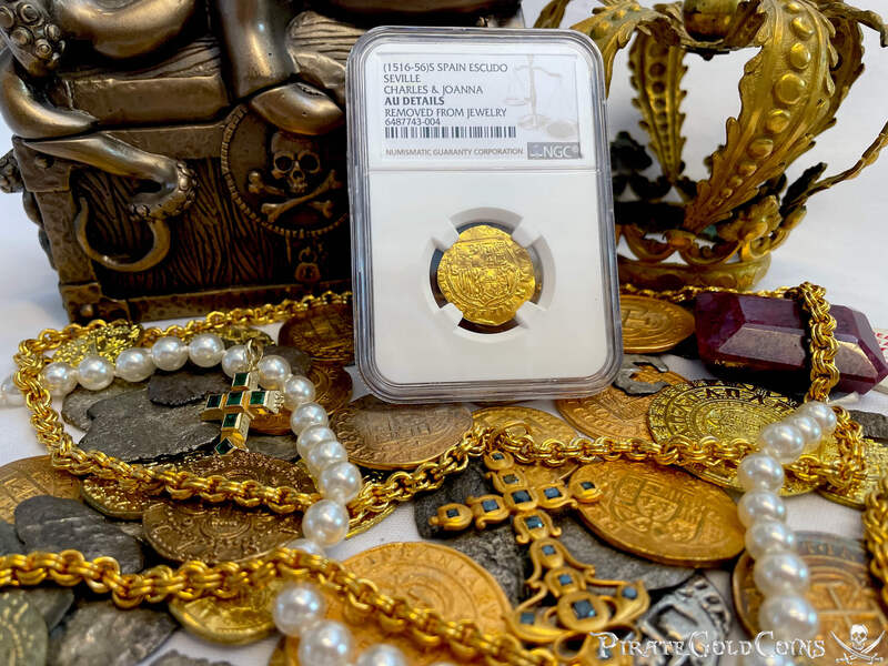 Spain 1 Escudo 1516-56 "Great Details" NGC AU 3