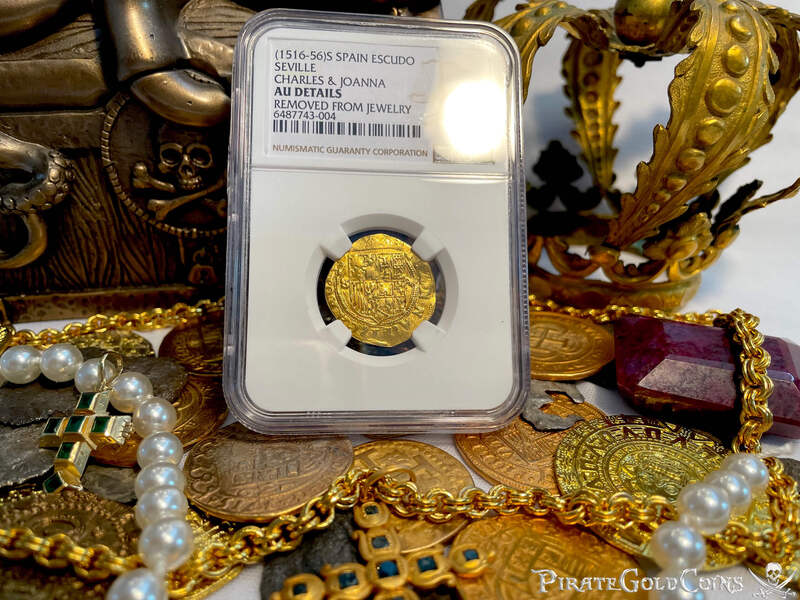 Spain 1 Escudo 1516-56 "Great Details" NGC AU 7