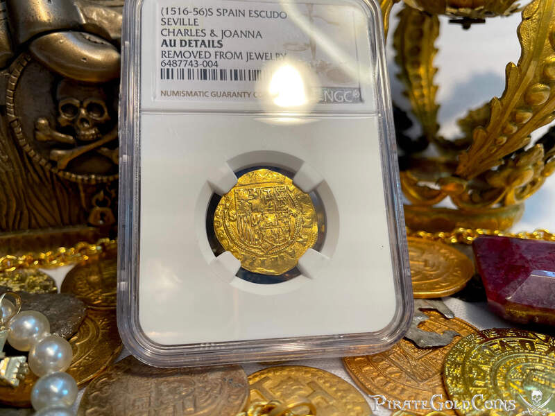 Spain 1 Escudo 1516-56 "Great Details" NGC AU 9