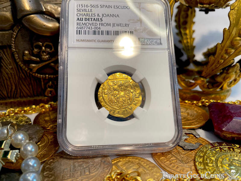 Spain 1 Escudo 1516-56 "Great Details" NGC AU 10