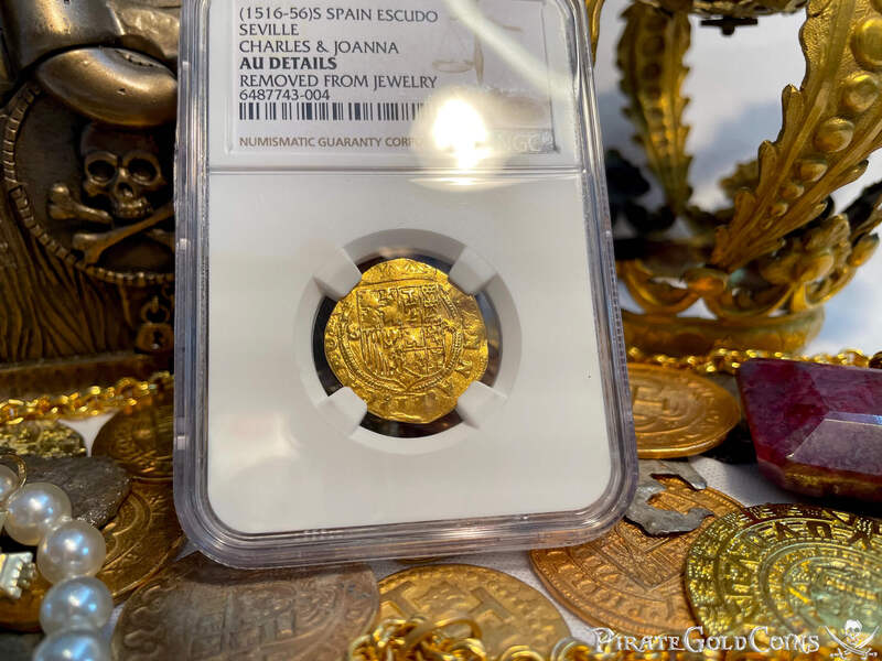 Spain 1 Escudo 1516-56 "Great Details" NGC AU 11