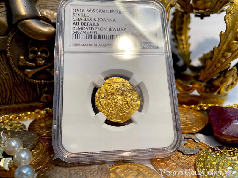 Spain 1 Escudo 1516-56 "Great Details" NGC AU