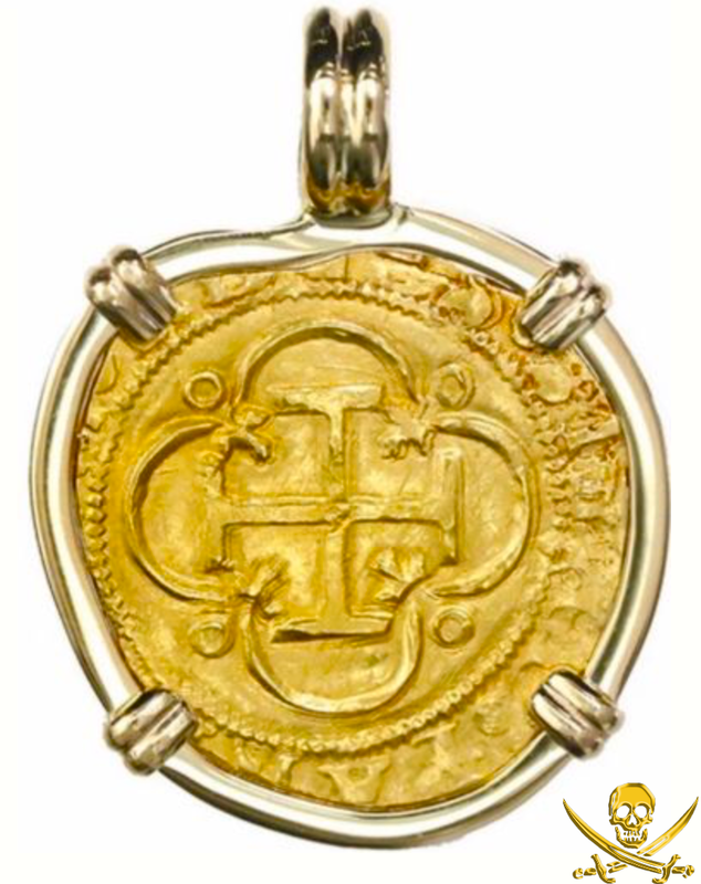 Authentic Spain 1 Escudo 1556-98 Gold Pendant Shipwreck Jewelry Treasure Coin 9