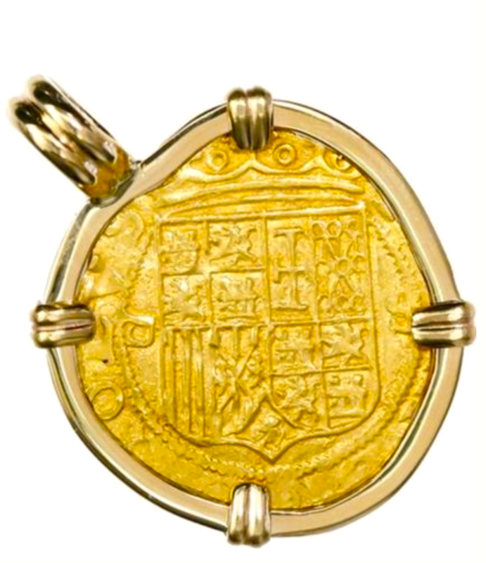 Authentic Spain 1 Escudo 1556-98 Gold Pendant Shipwreck Jewelry Treasure Coin 10