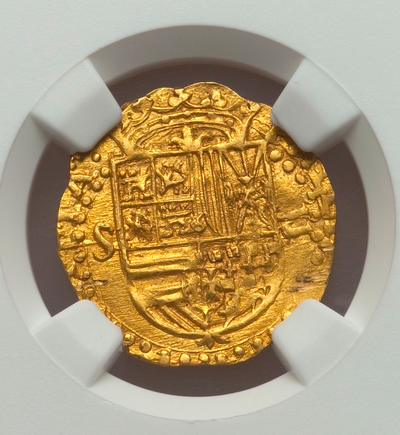 Spain  1 Escudo  1556-80  "Golden Fleece Shipwreck Era"  NGC UNC Dets 2