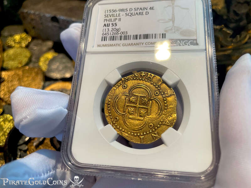 Spain 4 Escudos 1556-98 "Trophy Piece" NGC 55 5