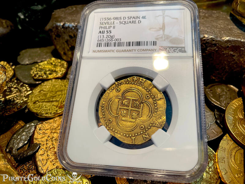 Spain 4 Escudos 1556-98 "Trophy Piece" NGC 55 13