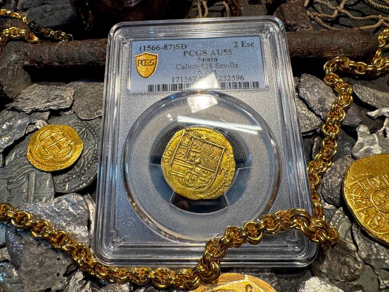 Spain 2 Escudos 1566-87 "Philip II" PCGS 55 21