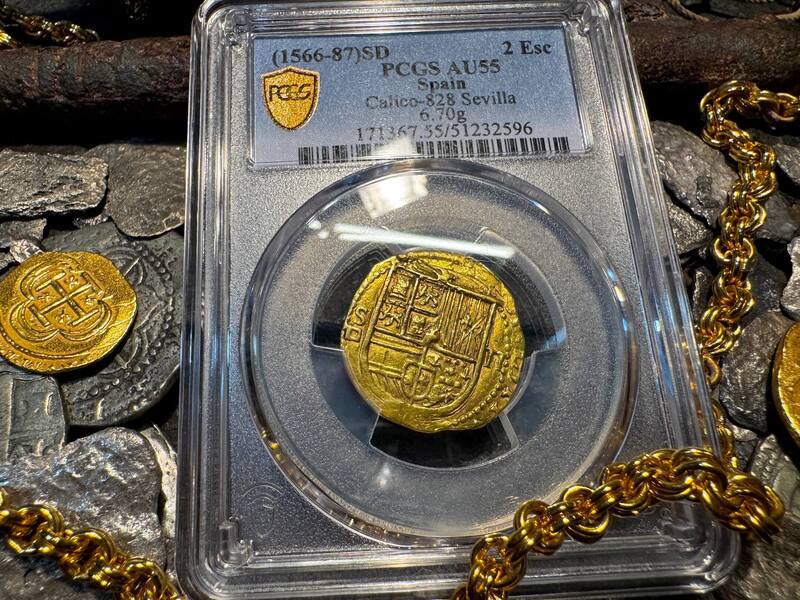 Spain 2 Escudos 1566-87 "Philip II" PCGS 55 22