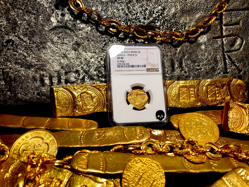 Spain 2 Escudos 1598-1621  NGC 40 Pirate Gold Coins Treasure 6