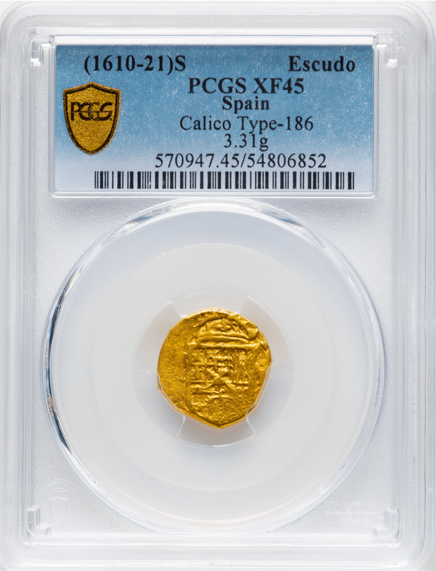 Spain 1 Escudo 1610-21 "Full Crown" PCGS 45 2