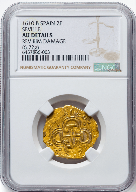 Spain 2 Escudos 1610 "Full Date" NGC AU 4