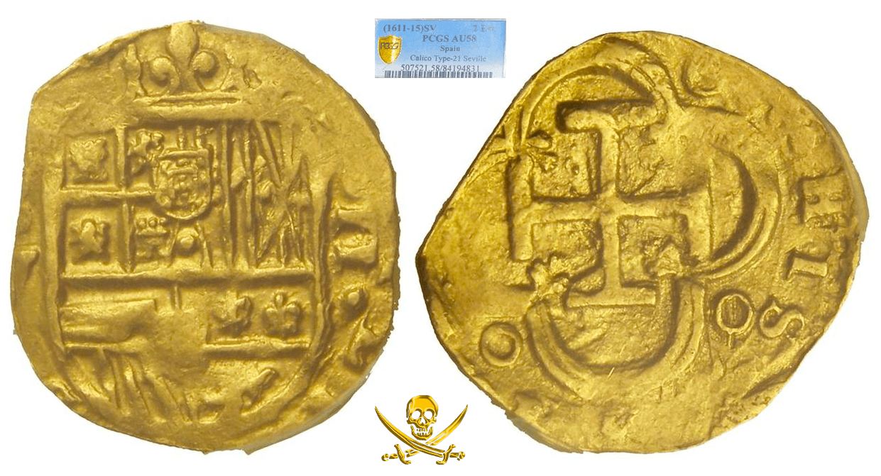 Spain 2 Escudos 1611-15 "Beautiful Shield Side" PCGS 58