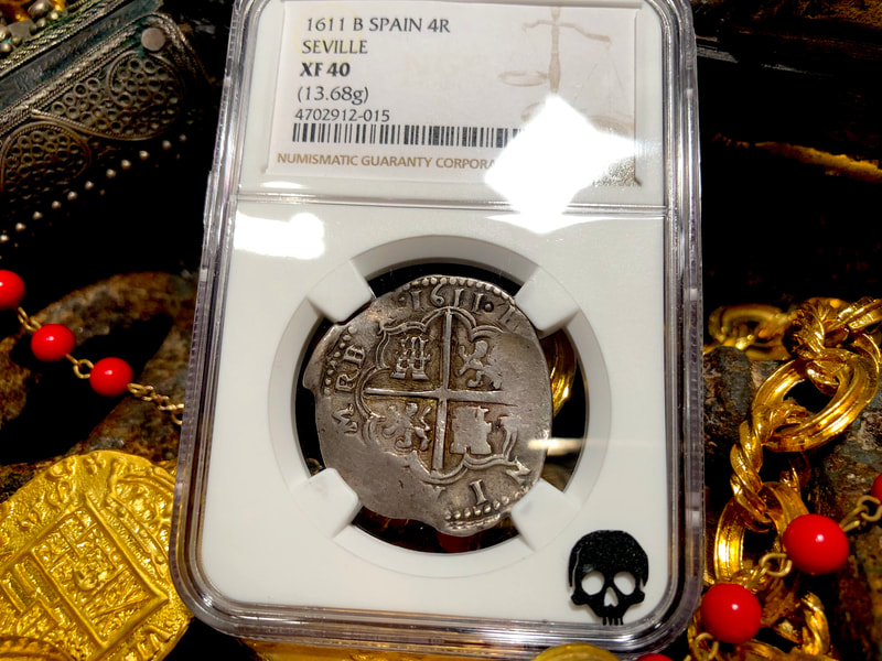 Spain 4 Reales 1611 "Dated" NGC 40​ Pirate Gold Coins 13