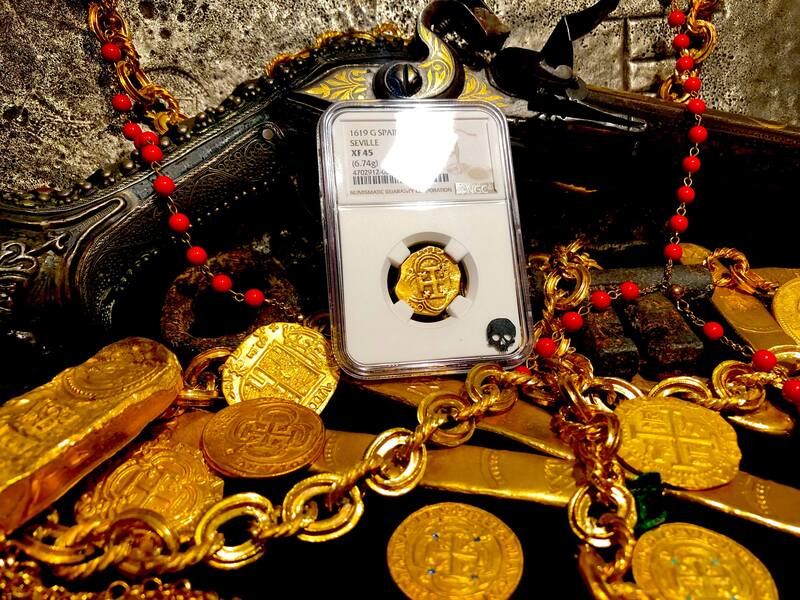 Spain 2 Escudos 1619 "Full Date" NGC 45 Pirate Gold Coins Treasure 4