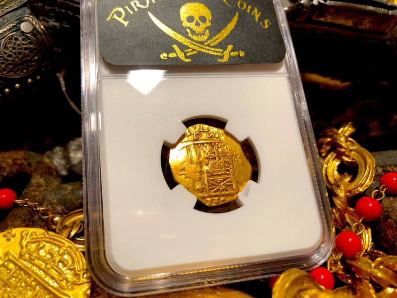 Spain 2 Escudos 1619 "Full Date" NGC 45 Pirate Gold Coins Treasure 5