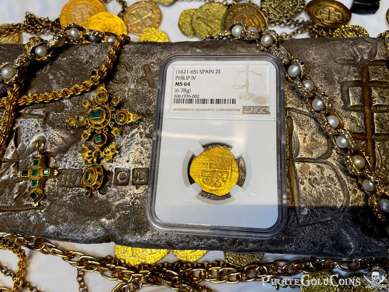 Spain 2 Escudos 1621-65 "Santa Margarita 1622 Shipwreck" NGC 64 17