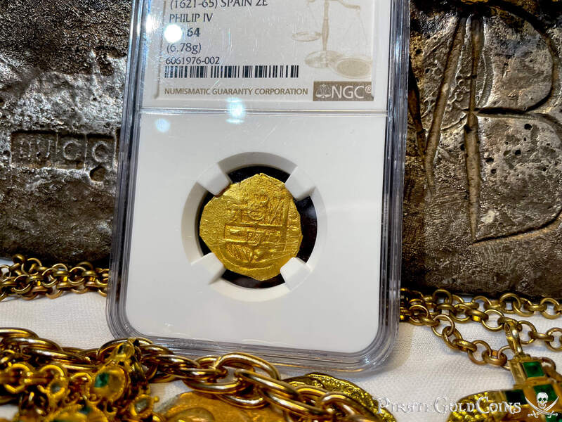 Spain 2 Escudos 1621-65 "Santa Margarita 1622 Shipwreck" NGC 64 13