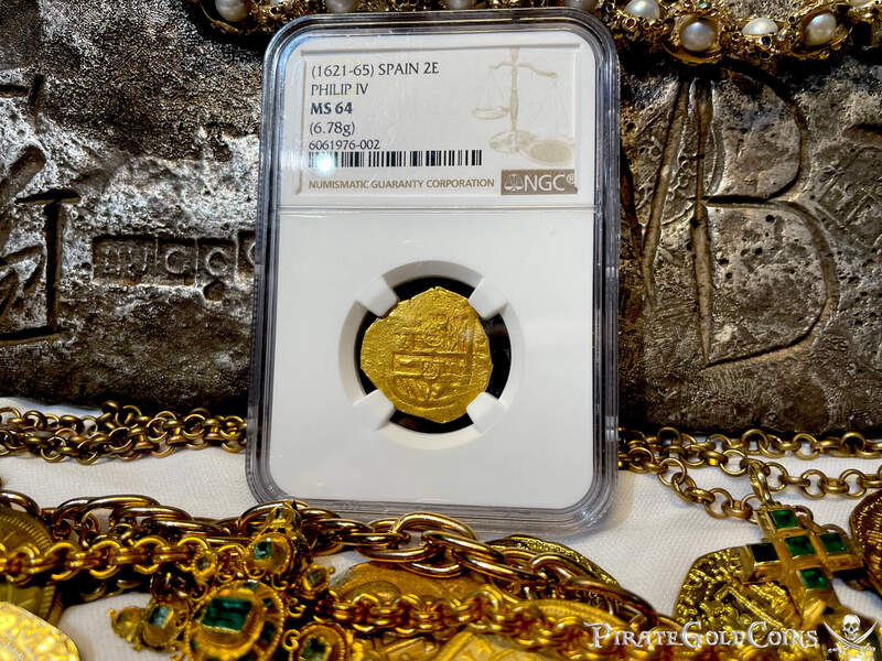 Spain 2 Escudos 1621-65 "Santa Margarita 1622 Shipwreck" NGC 64 19